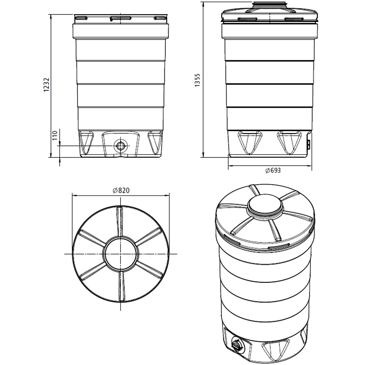 Aquatonne 1 500l tanque de água circular