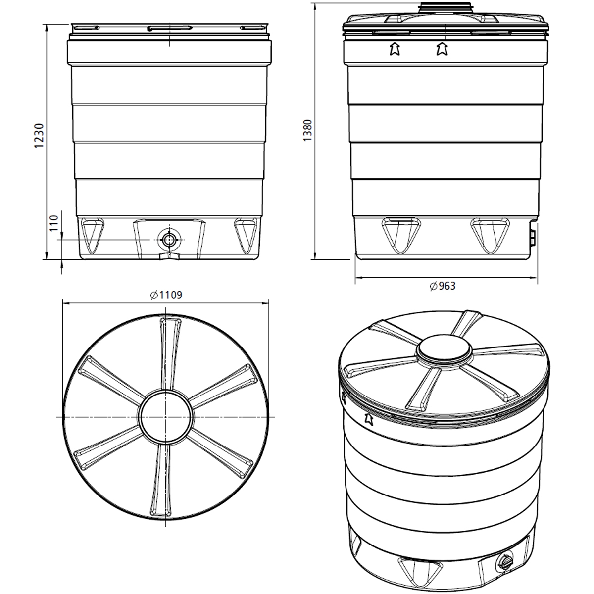 1000l Aquatonne 1 runder Wassertank