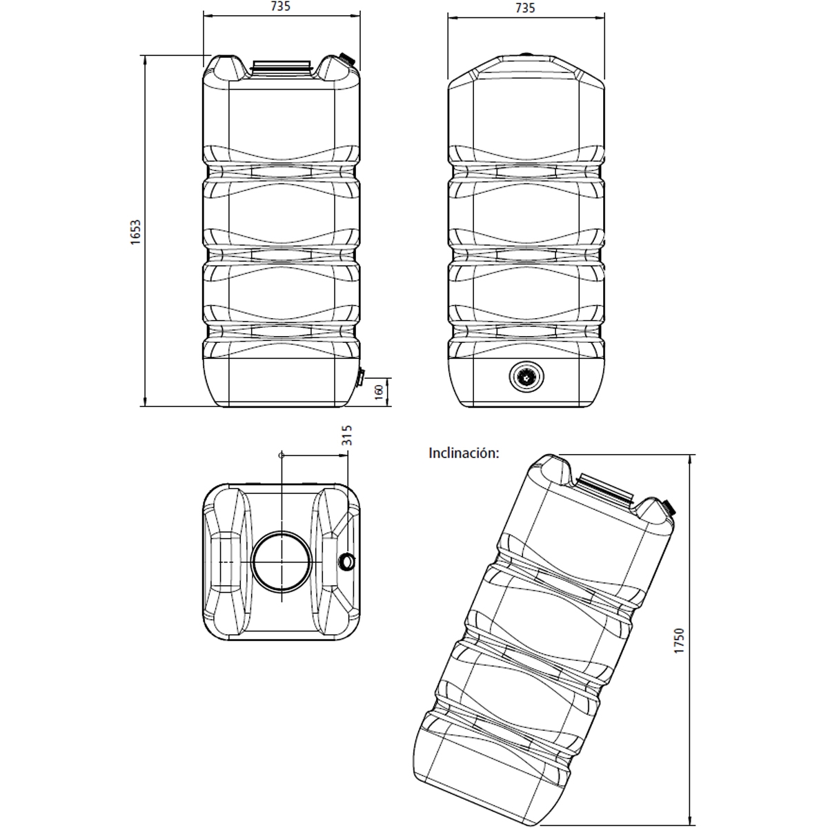 750l Aquablock 1 tanque de água quadrado