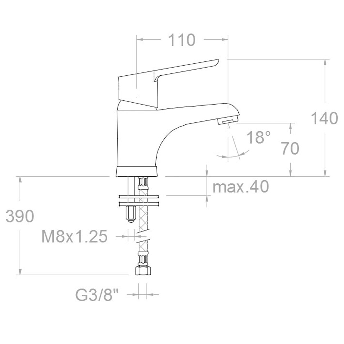 Messschema Aquanova Fly Einhebel-Waschbeckenhahn