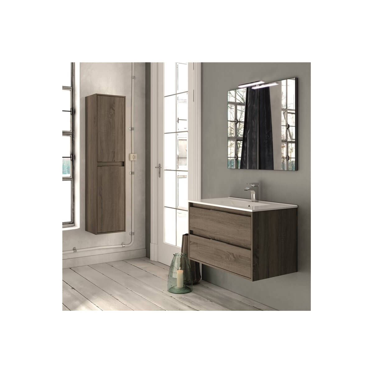 Bolton suspended bathroom furniture 60 cm wide Britannia color with integrated sink