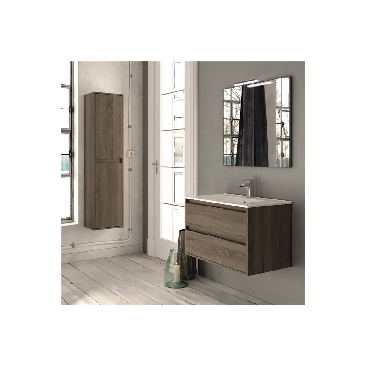 Mueble de baño suspendido Bolton de 60 cm de ancho color Britannia con lavabo integrado
