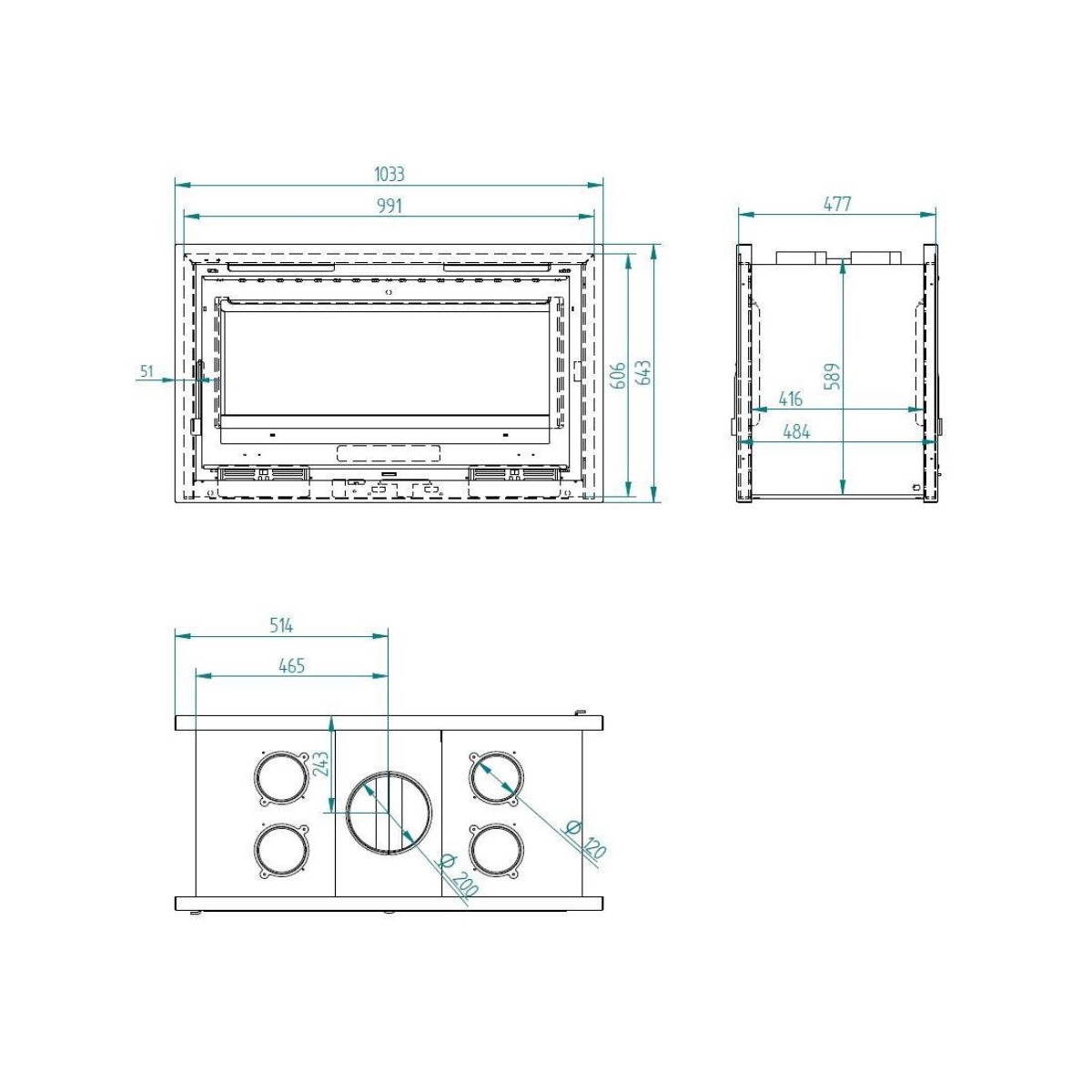 Wood insert with double-sided turbine IT-102 (100cm) Direct gift Wood inserts