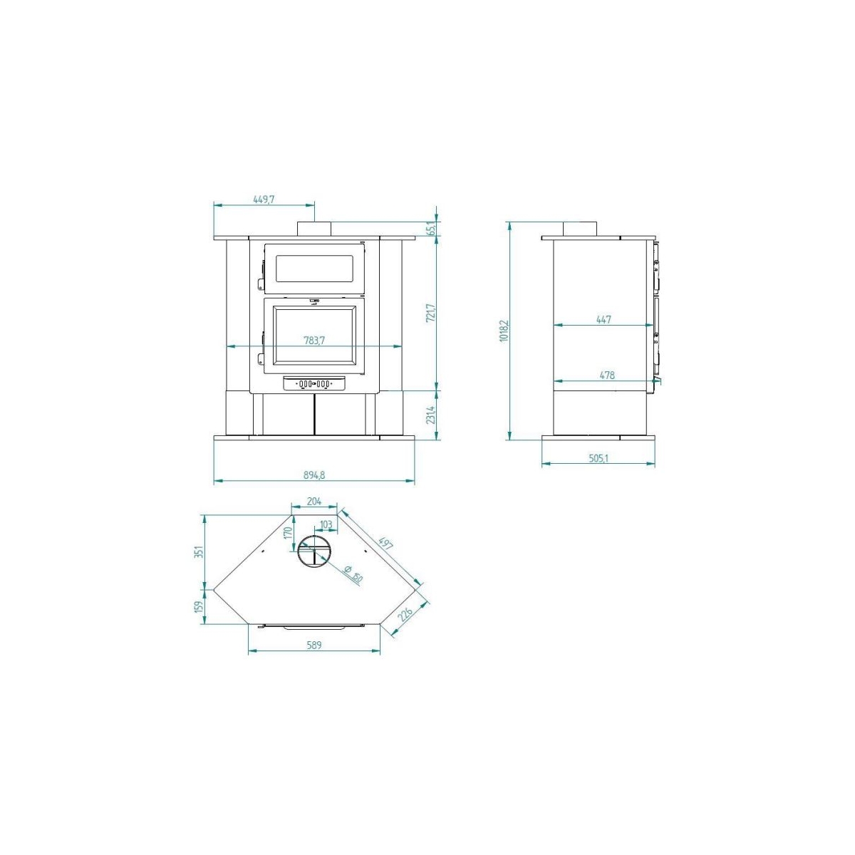 Corner wood stove CH-5-H measures