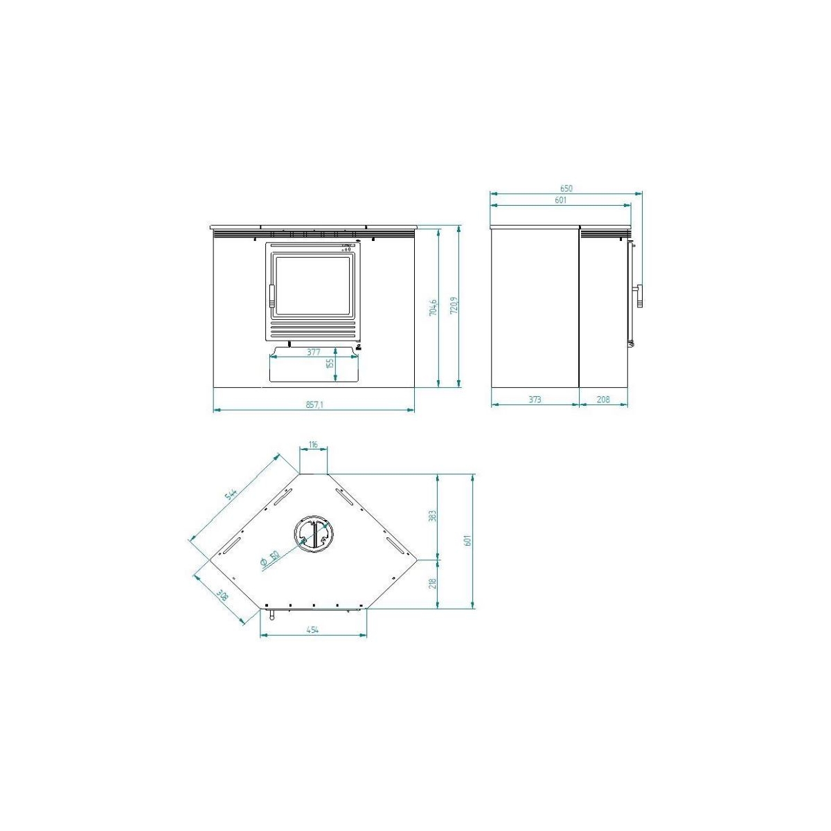 Diagramm der Maße für den M-105 FM-Ofen