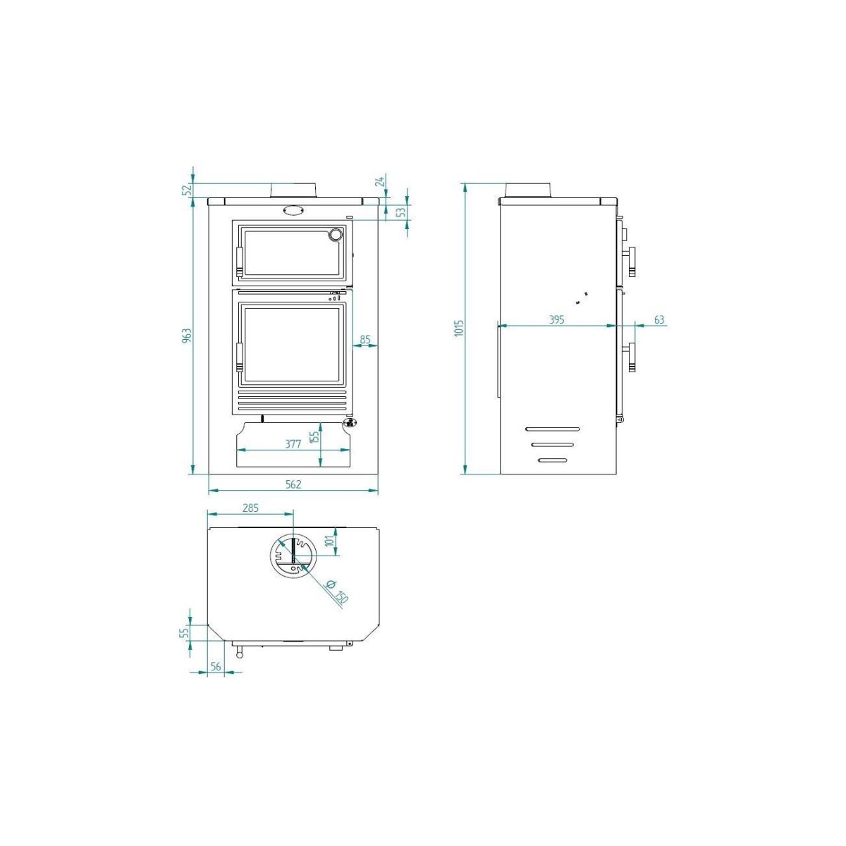Dimensions du poêle FM M-104