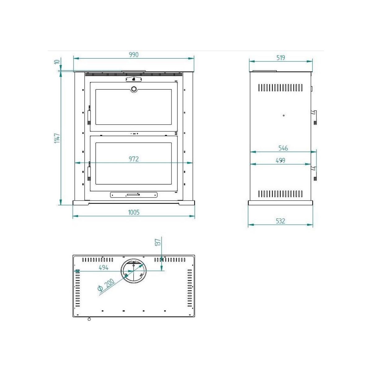 FM HL-200 - HL-200 Cuisinières à Bois en acier inoxydable