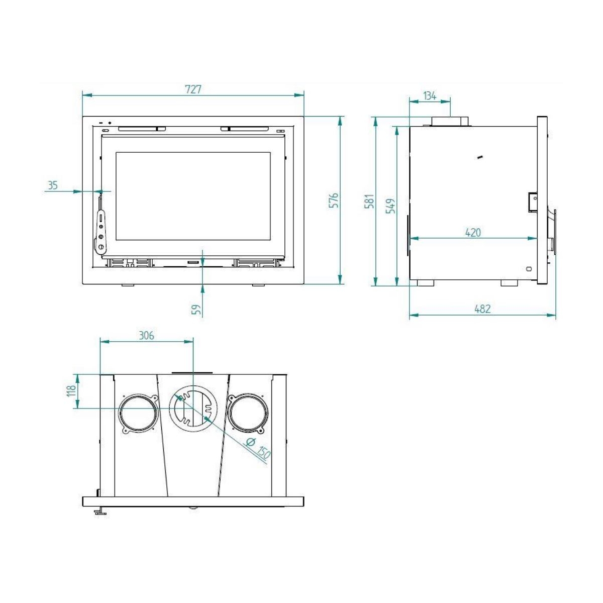 FM I-170 (70cm) - Fogão a lenha inserível sem turbinas