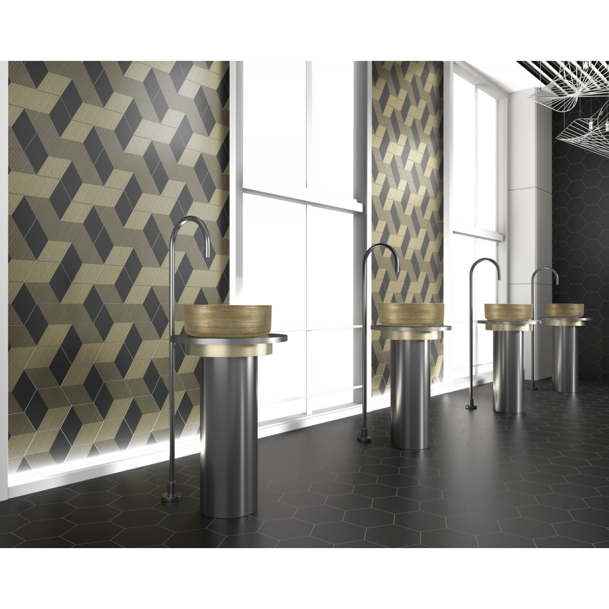 Lavabo de cerámica Heller White & Gold 36x36x12cm 2