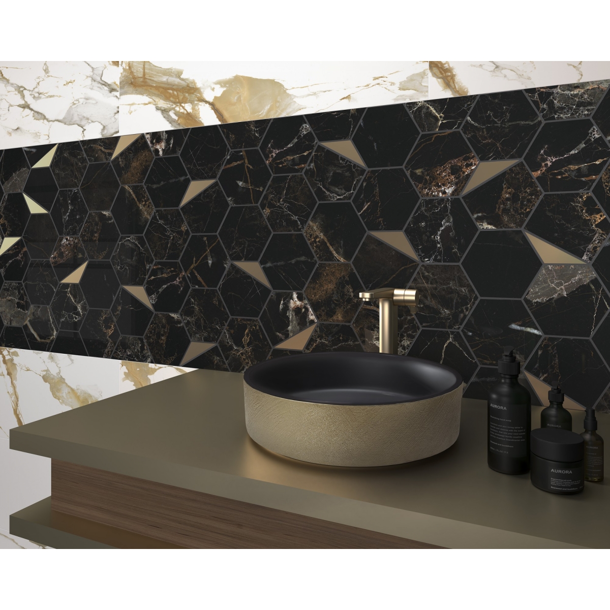 Glam Black & Gold ceramic sink 38x38x11cm 2