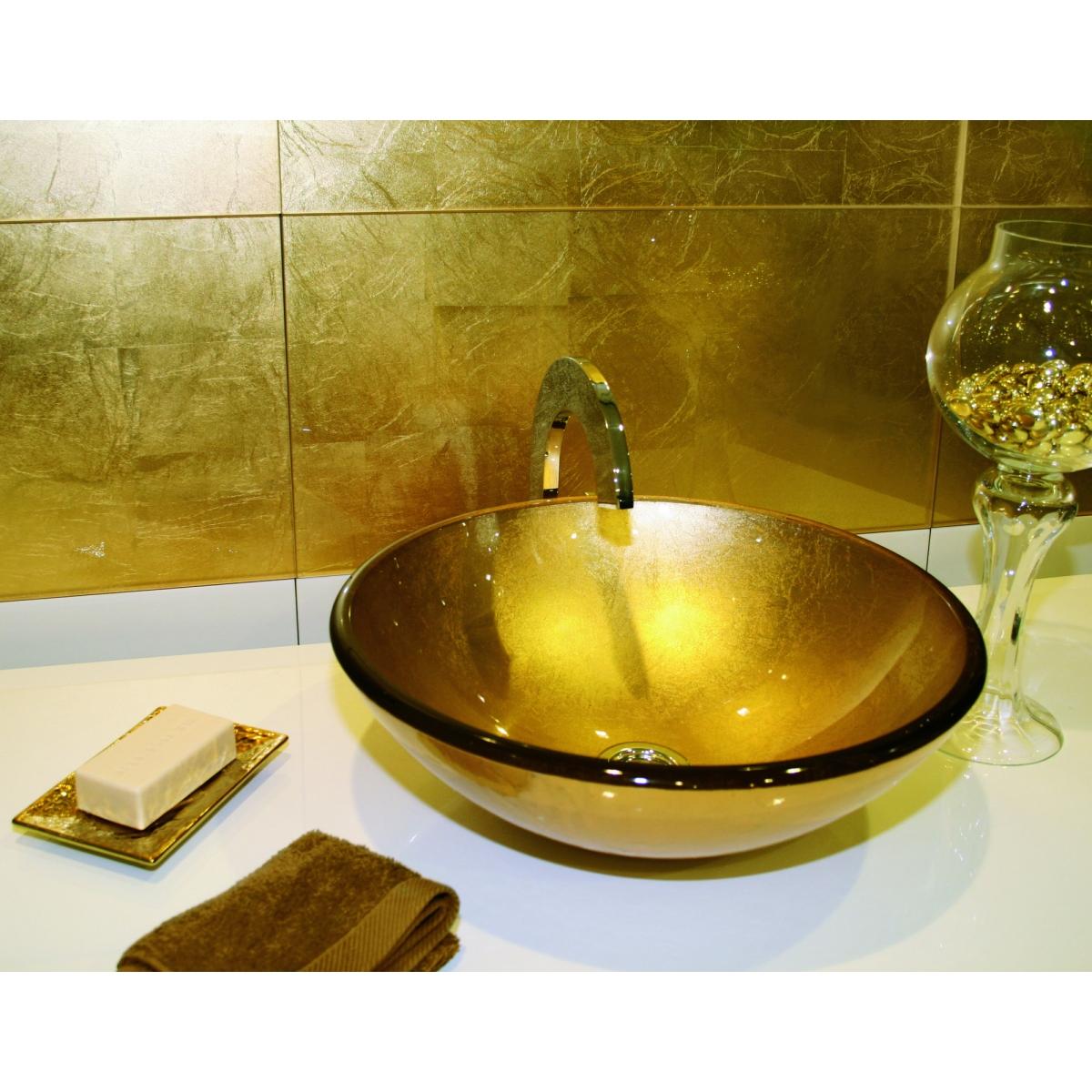Lavabo de cristal Pan de Oro 42x42x14.5cm 1