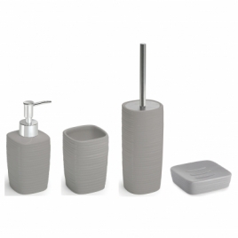 Kelly set 4 Pz. (Dispensador, Suporte para escova de dentes, Saboneteira, Suporte para escova de sanita) Cinzento