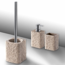 Aries Set 3 Pz. (Dispenser, Toothbrush holder, Brush holder) Beige