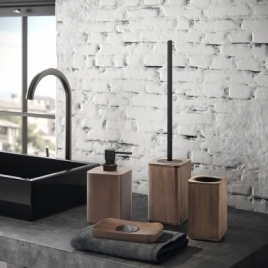 Dafne Set 4 Pz. (Distributeur, Porte-brosse à dents, Porte-savon, Brosse de toilette) Noyer