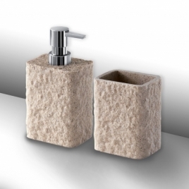 Aries Set 2 pcs. (Dispenser, Toothbrush holder) Beige