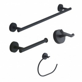 Eros set 4 Pcs. (Toalheiro 45Cm, Toalheiro, Hanger, Anel) Preto Mate