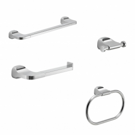 Stelvio Set 4 Pz. (Towel rack 35Cm, Toilet pad, Hanger, Ring) Chrome