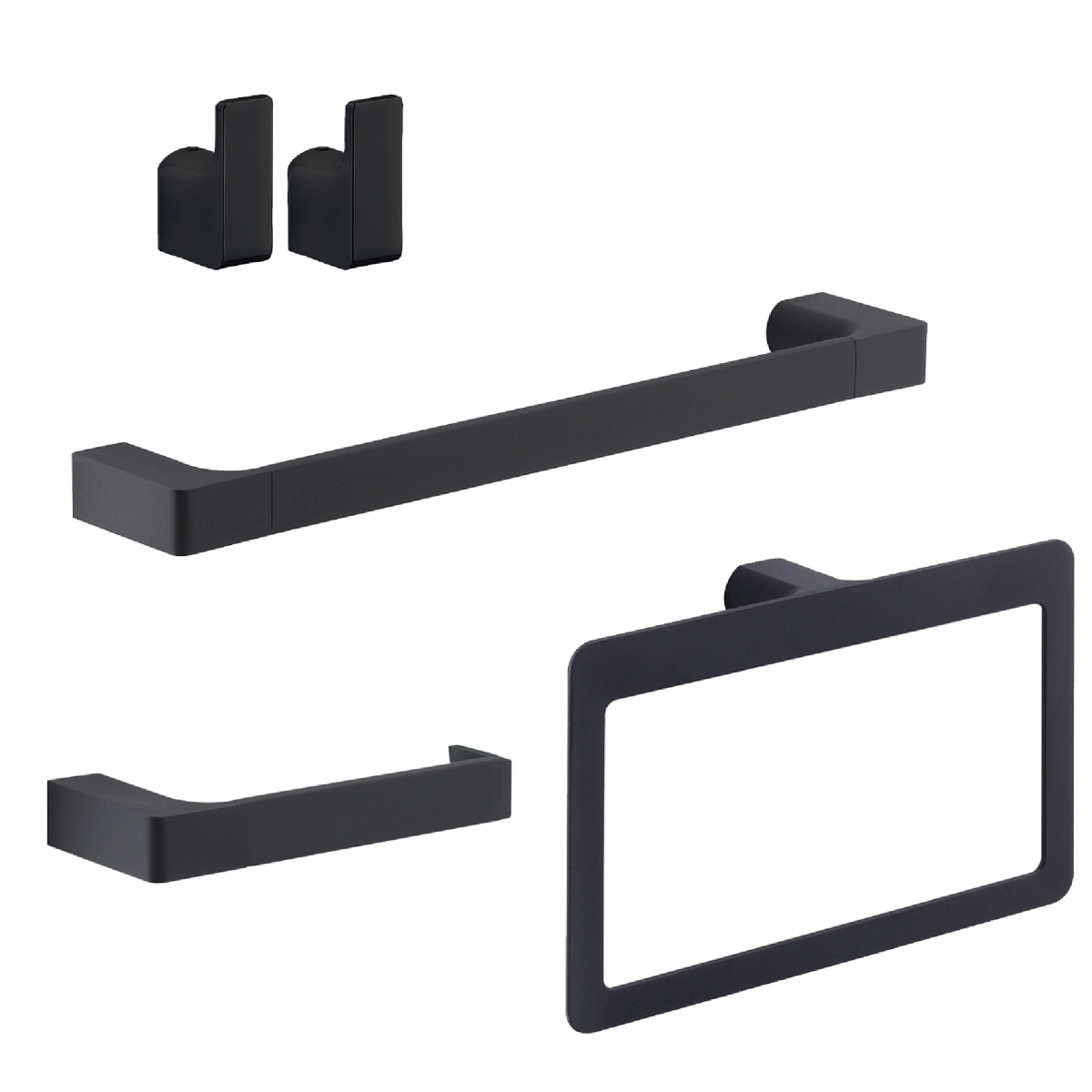Photos of Pirenei Environment Set 4 Pz. (Towel rack 35Cm, Towel holder, Hanger, Ring) Matte Black [50131]