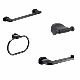 Stelvio Set 4 Pz. (Towel rack 35Cm, Toilet Holder, Hanger, Ring) Matte Black