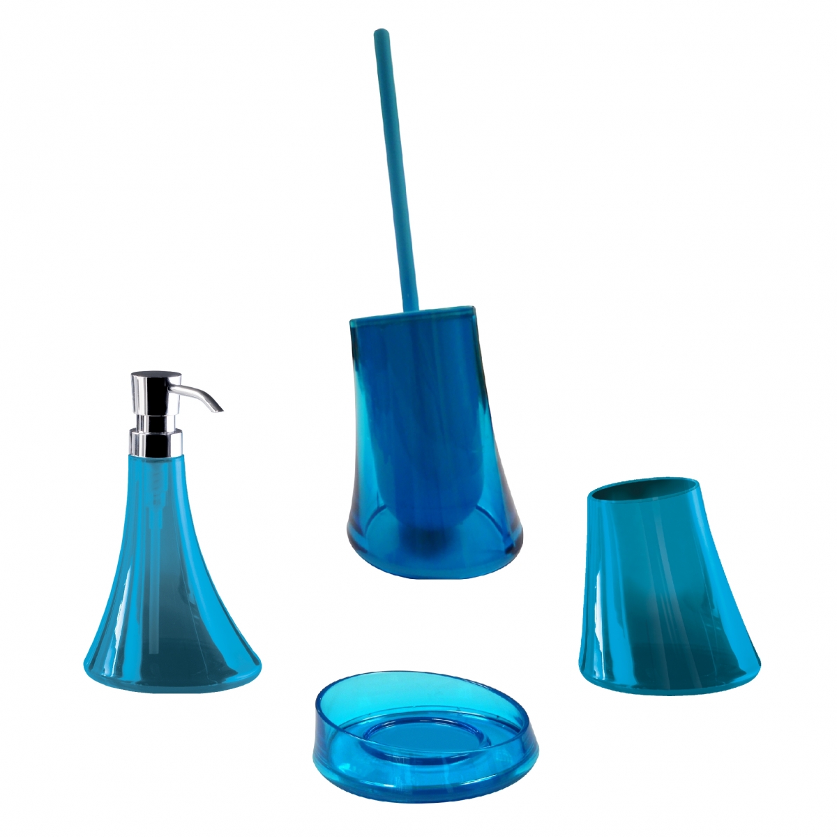 Fotos ambiente de Flou set 4 Pz. (Dispensador, Suporte para escova de dentes, Saboneteira, Escova de toucador) Turquesa [50160]