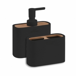Ninfea Set 2 pcs. (Dispenser + Toothbrush holder + Soap dish + Brush holder + Tray) Matte Black