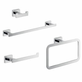 Atena Set 4 Pz. (Towel Rack 35Cm, Roll Holder, Hanger, Ring) Chrome