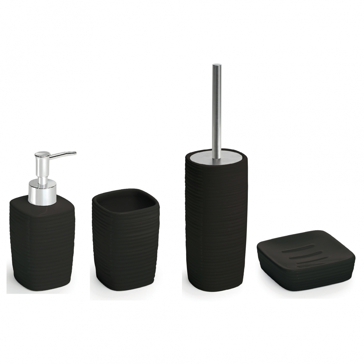 Kelly Room Photos Set 4 Pz. (Dispenser, Toothbrush holder, Soap dish, Brush holder) Black [50403]