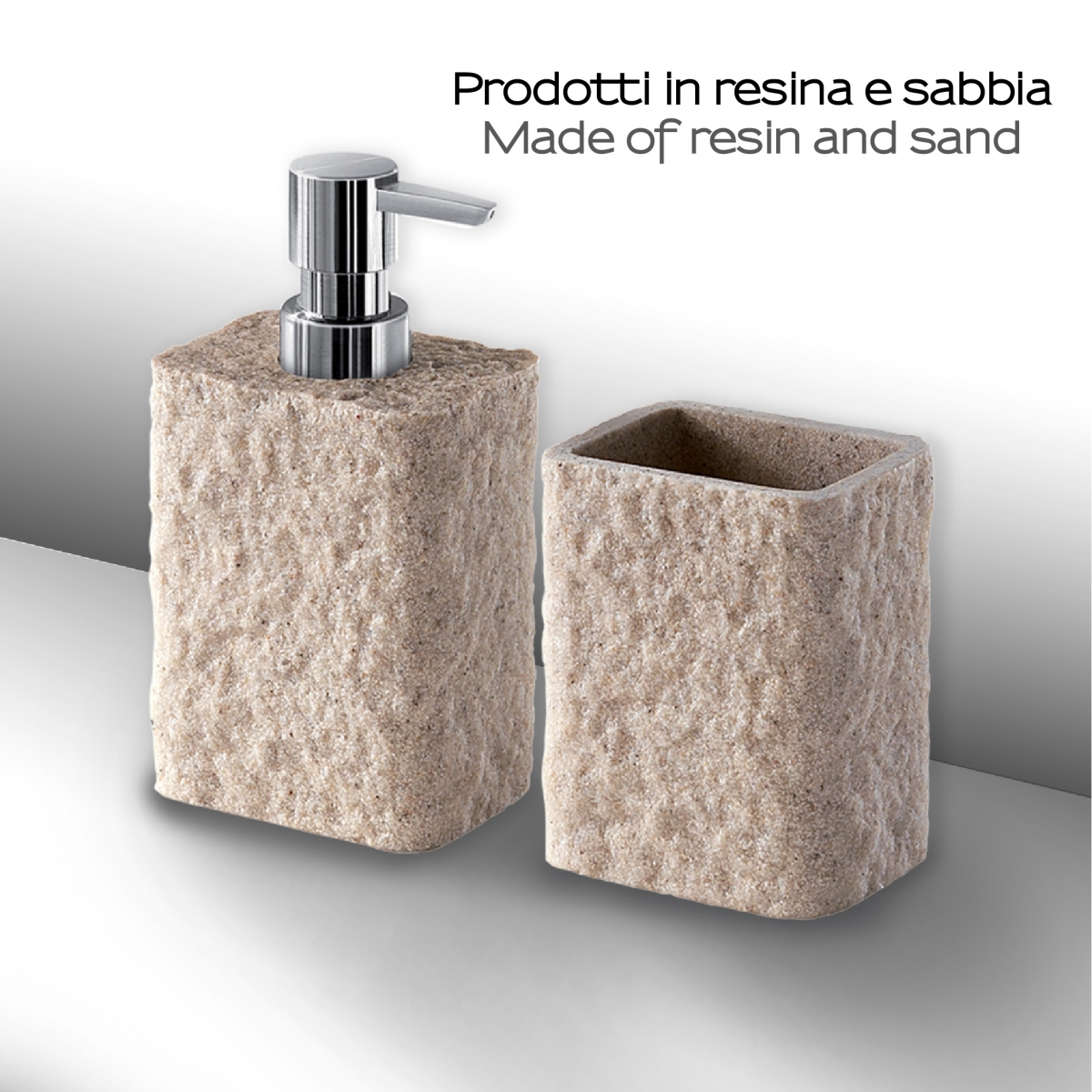 Aries Environment Photos Set 2 Pz. (Dispenser, Toothbrush Holder) Beige [50525]