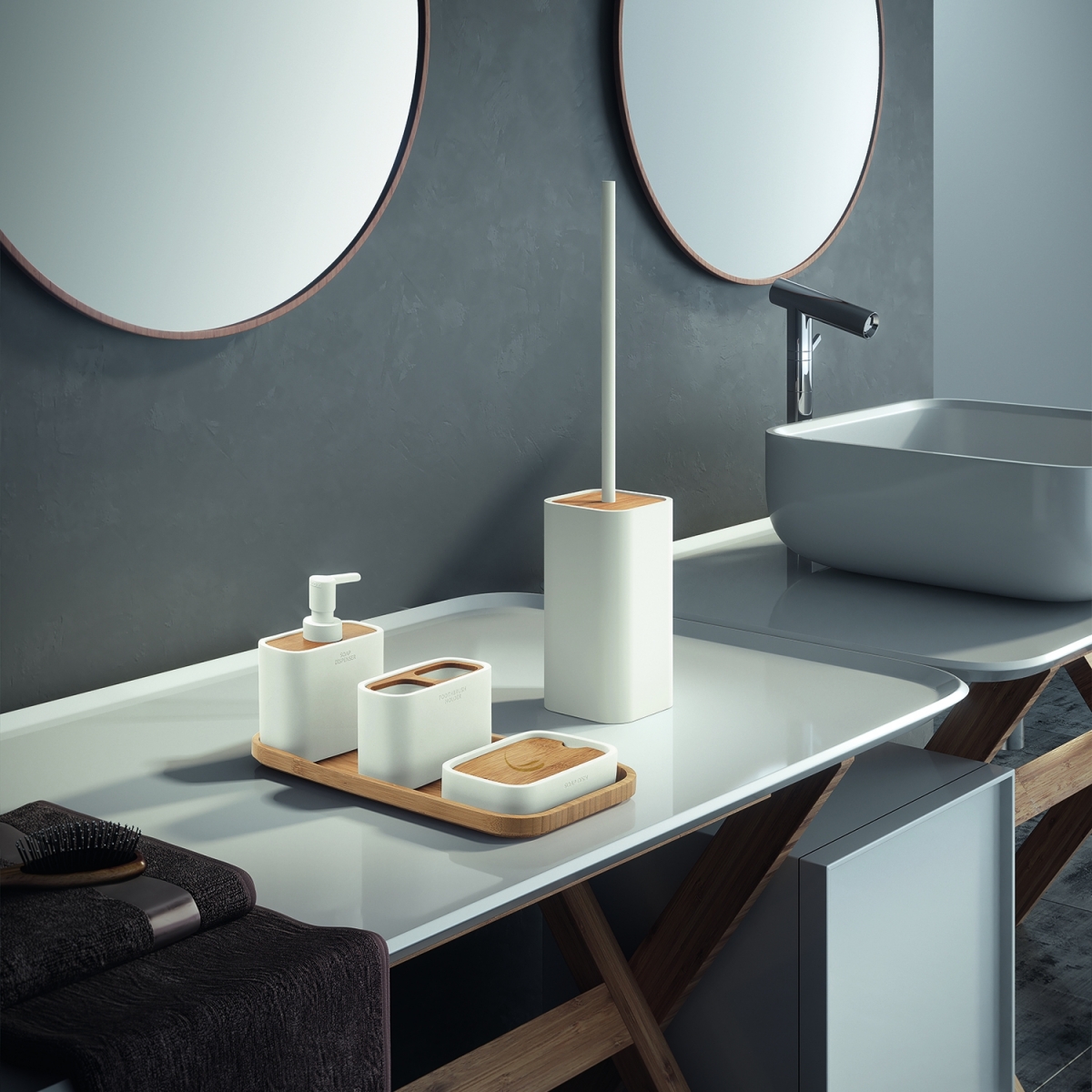 Ninfea White-Bamboo Toilet Brush Holder