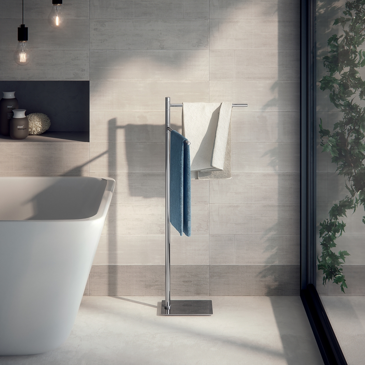 Ambient photos of Trilly Chrome Floor Towel Rack [50625]