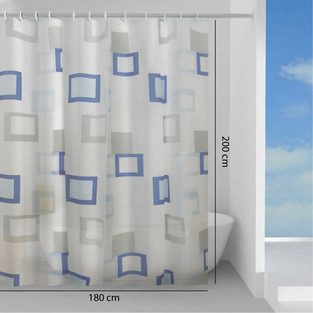 Foto des Vorhangs 180x200 cm Peva-Rahmen blau-grau