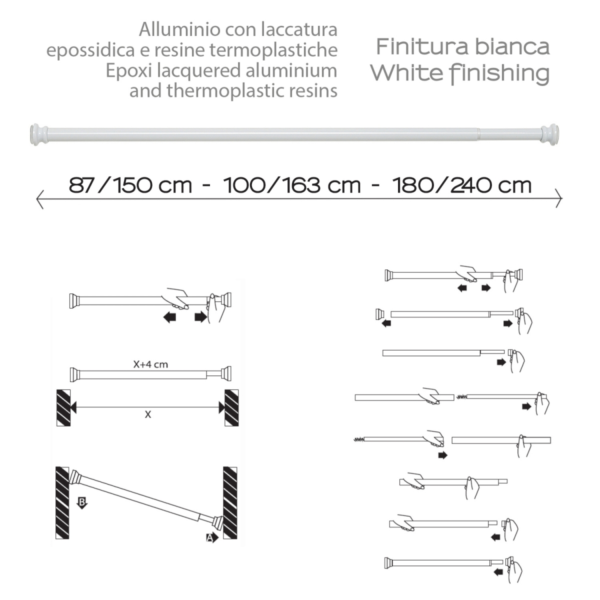 Foto de Barra De Ducha Extensible 87-240 Cm Blanco