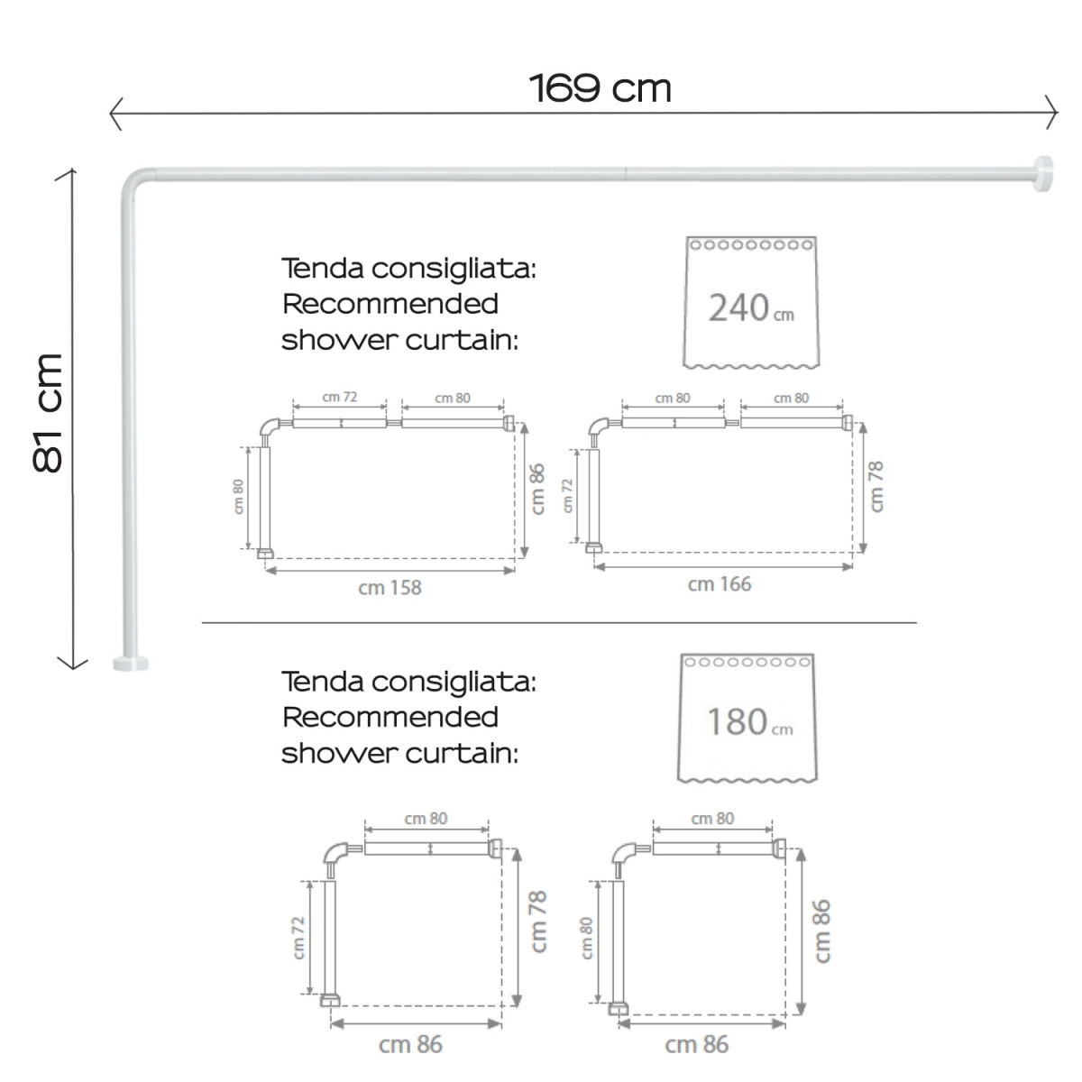 Foto der Angular Shower Bar 86x166 cm weiß