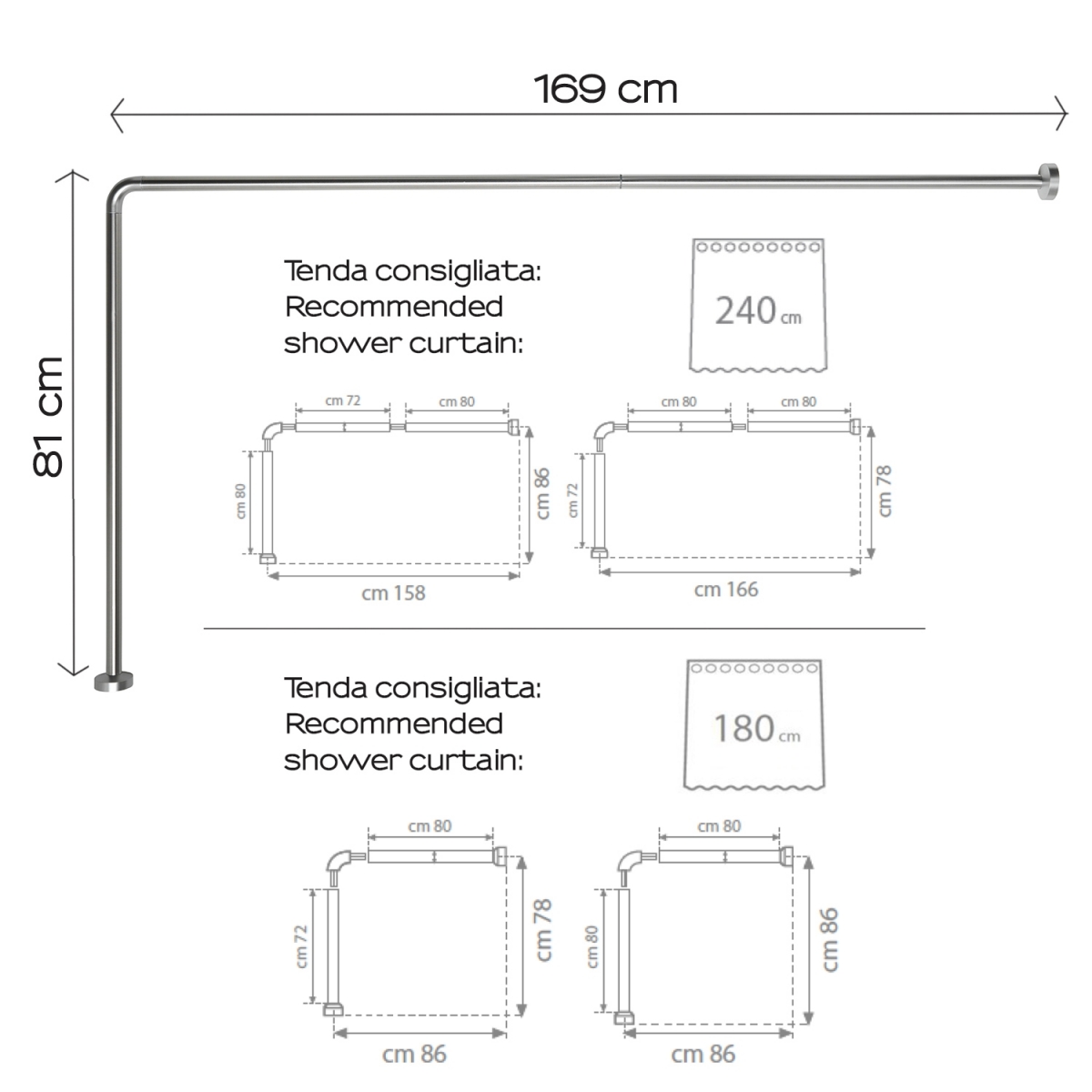 Photo of Angular Shower Bar 86X166 Cm Chrome