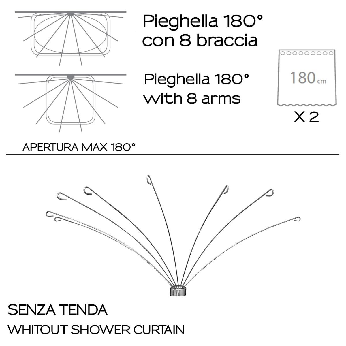 Image of Pieghella 180 For Chrome Shower Curtain