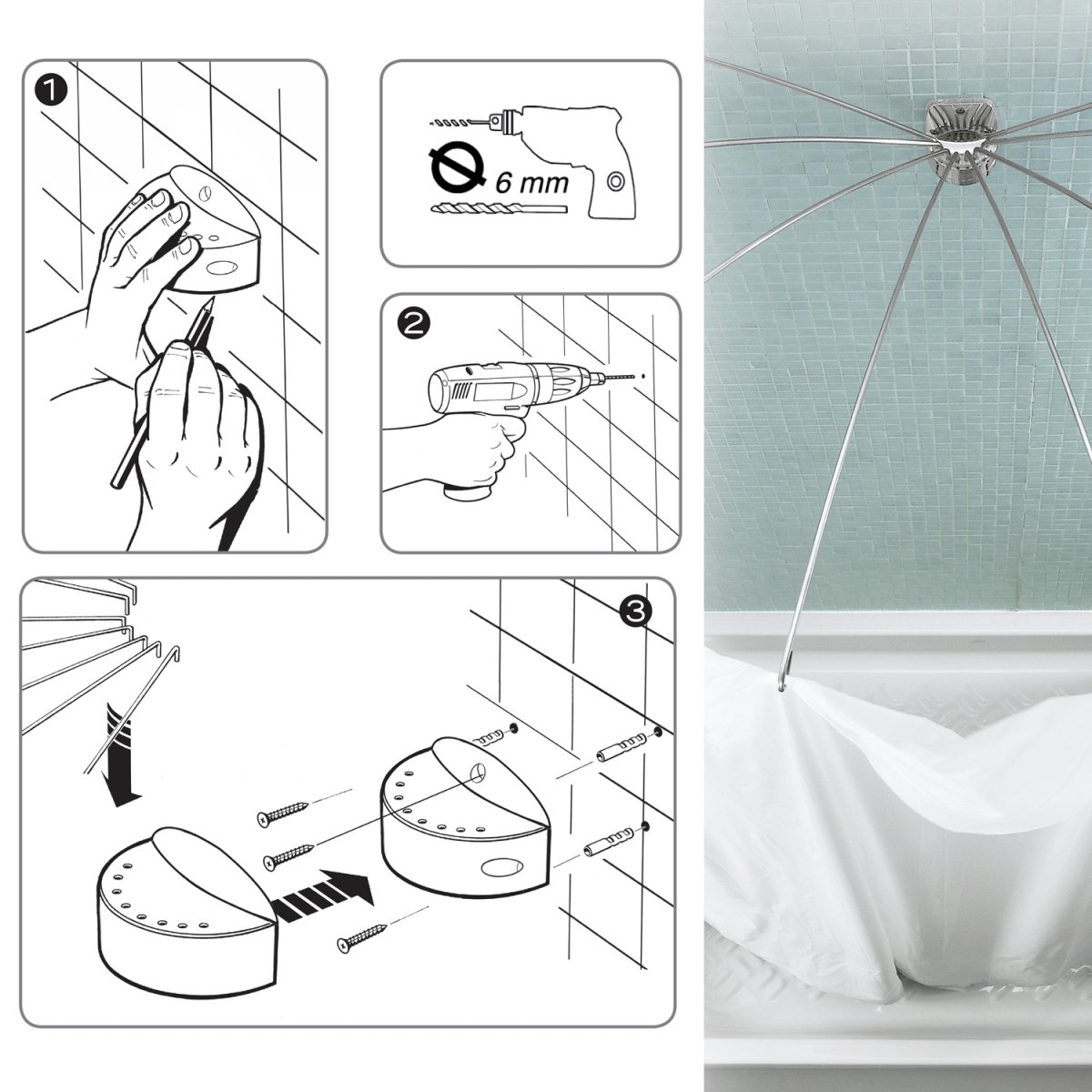 Ambient photos of Pieghella 180 For Chrome Shower Curtain [50686]