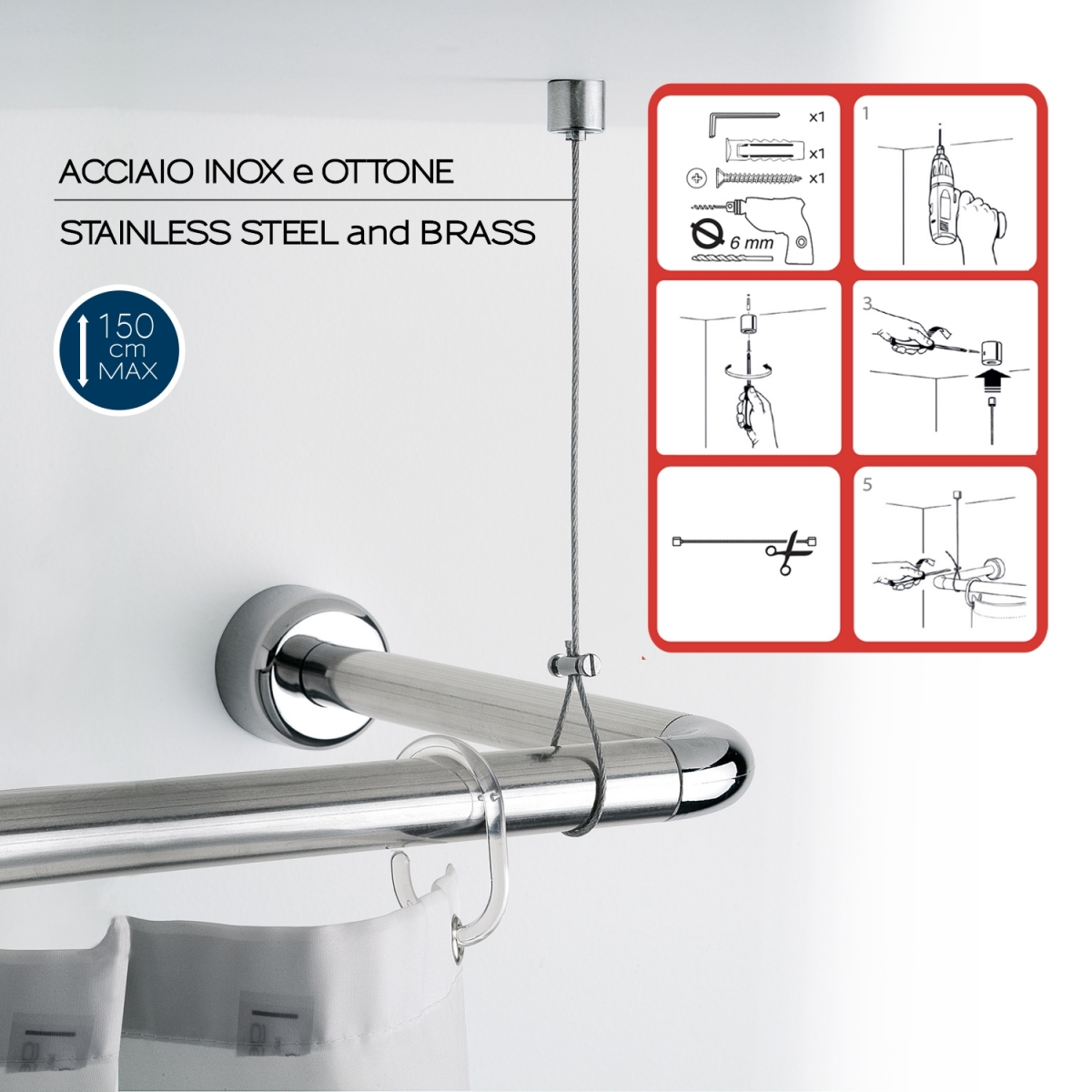 Ambient Photos of Chrome Ceiling Bracket for Curtain Rods [50692]