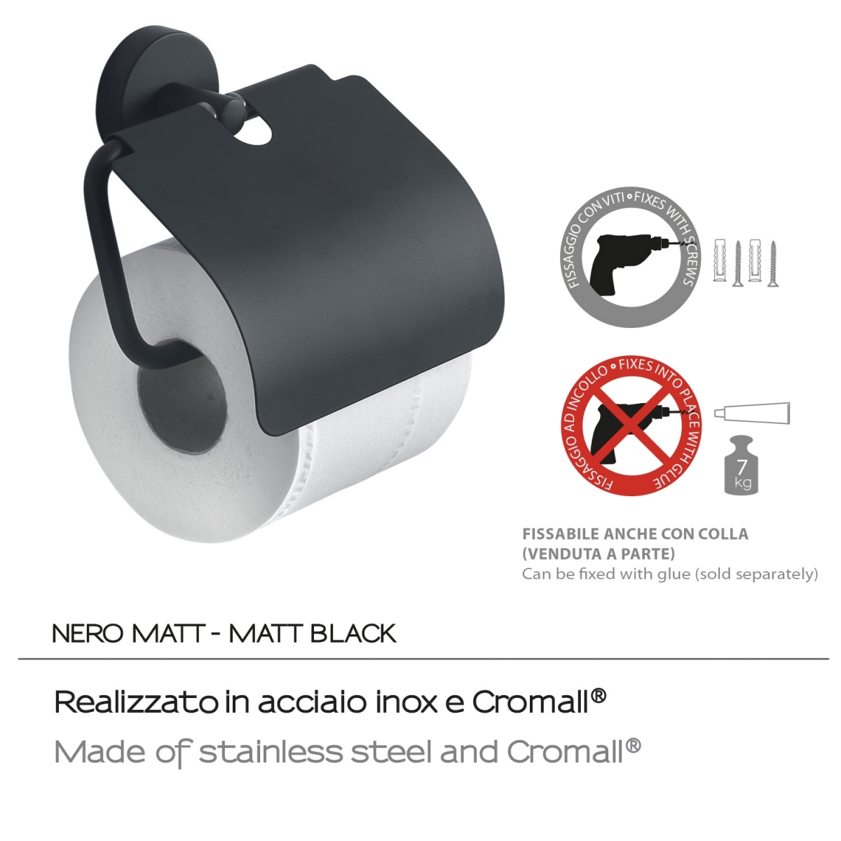 Foto von Eros mattschwarzem Rollenhalter mit Deckel