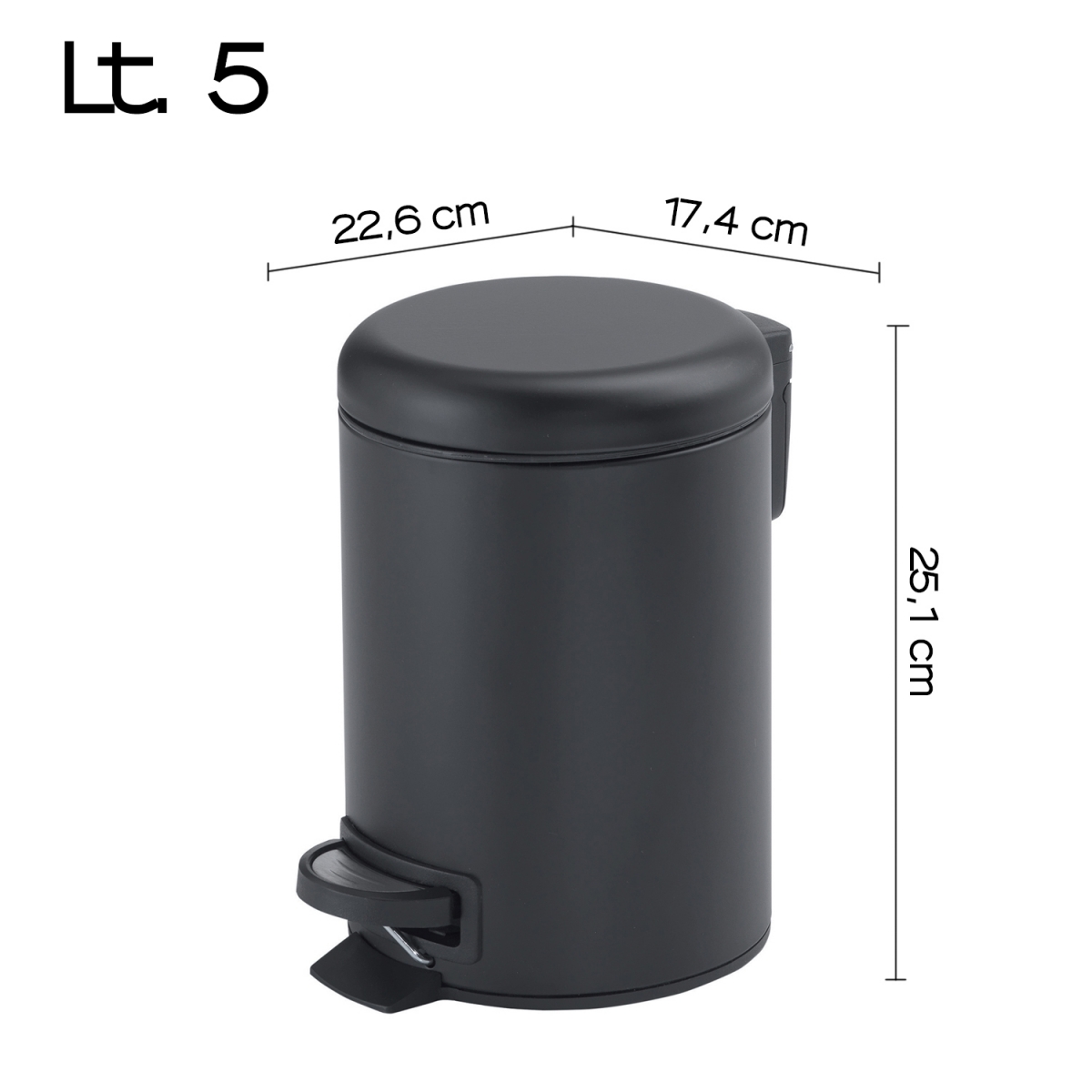 5 Lt Potty Matte Black Trash Can