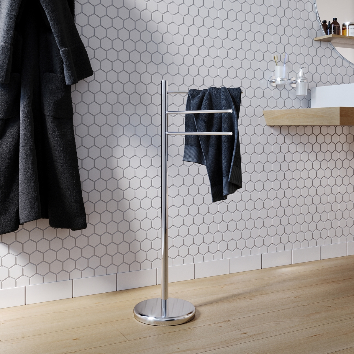 Photos ambiantes de Tracy Chrome Floor Towel Rack [51098]