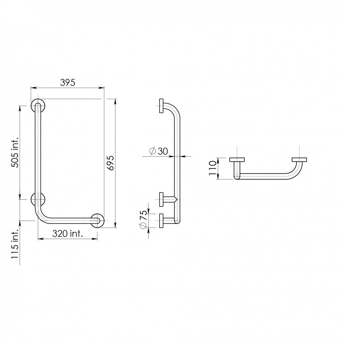 90º Fortis Support Droit Blanc