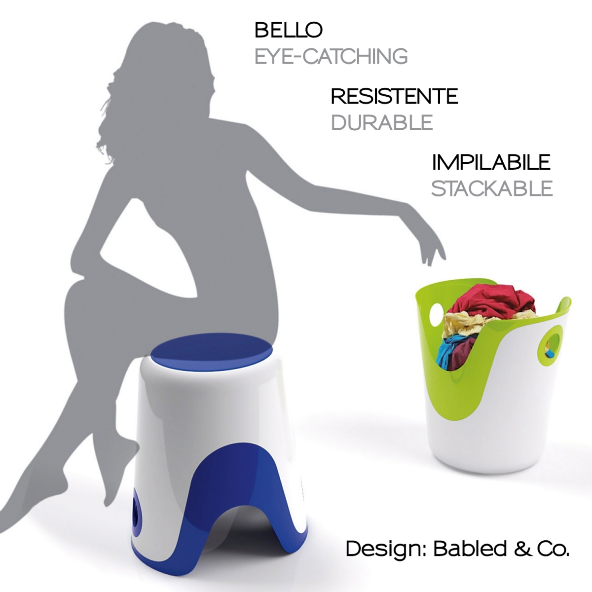 Taburete Contenedor Wendy Blanco-Azul