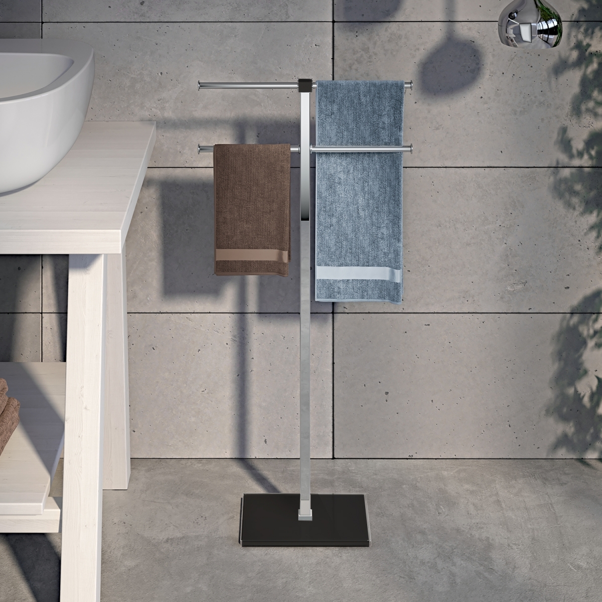 Ambient photos of Rainbow Transparent Black-Chrome Standing Towel Rack [51314]