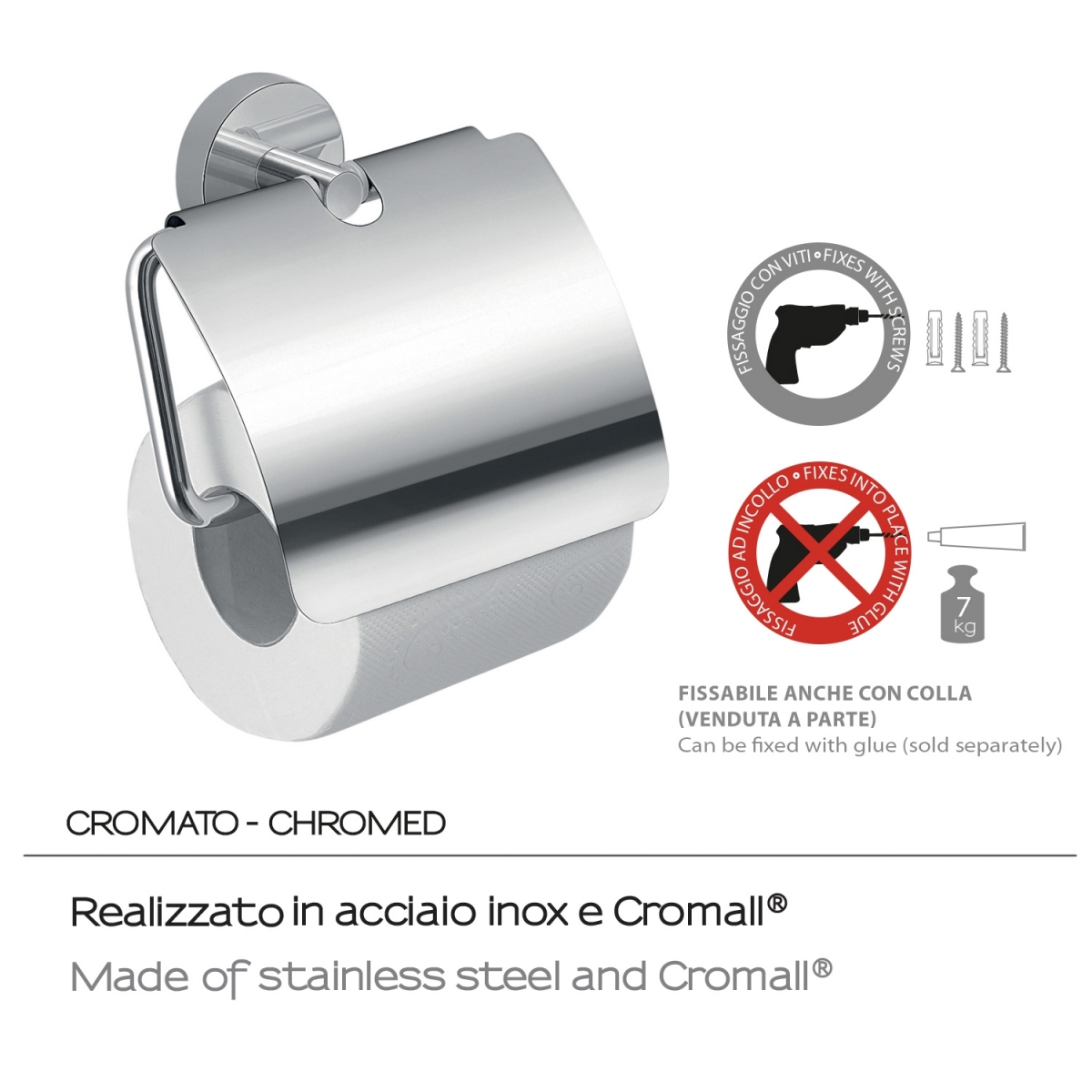 Photo de Porte-rouleau chromé Eros avec couvercle