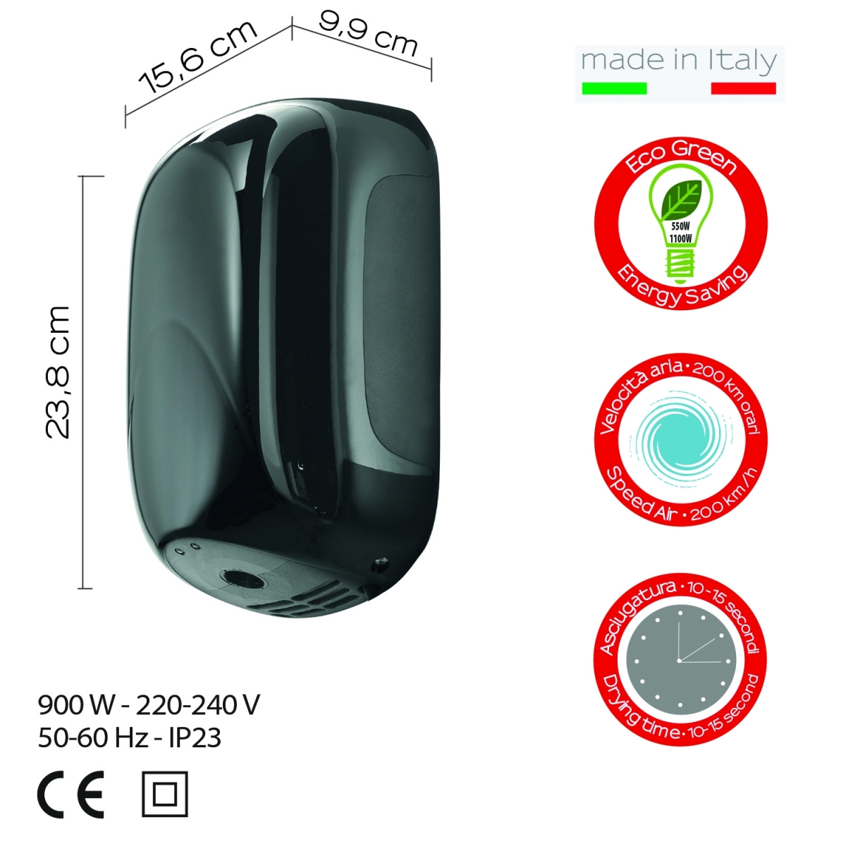 Sèche-mains automatique 900W Alize Noir