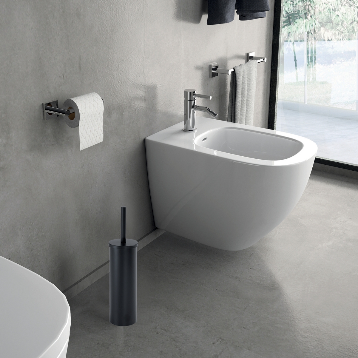 Flip Matte Black Floor Toilet Brush Holder