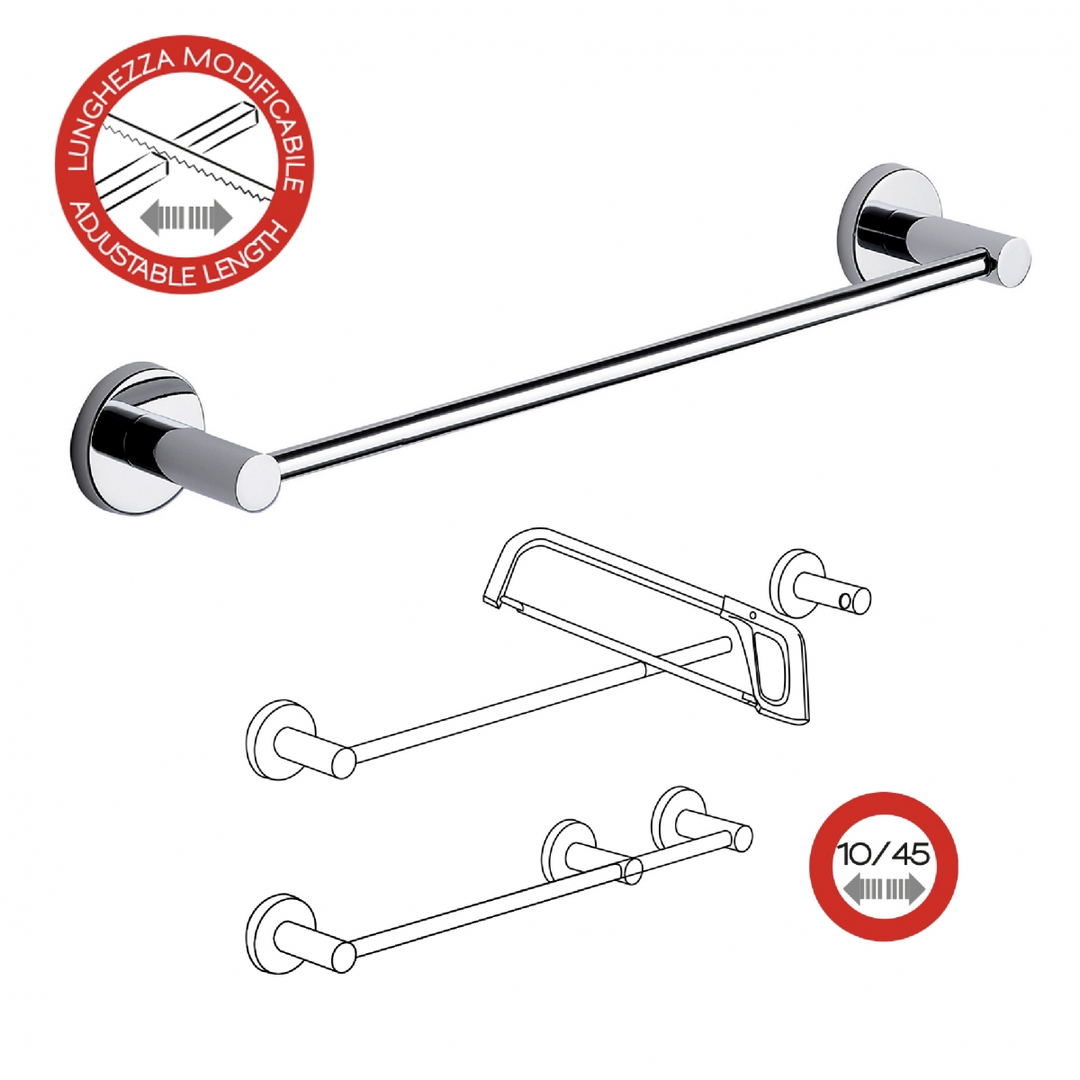 Ambient photos of Felce Set 4 Pz. (Towel rack 35Cm, Towel holder, Hanger, Ring) Chrome [51526]