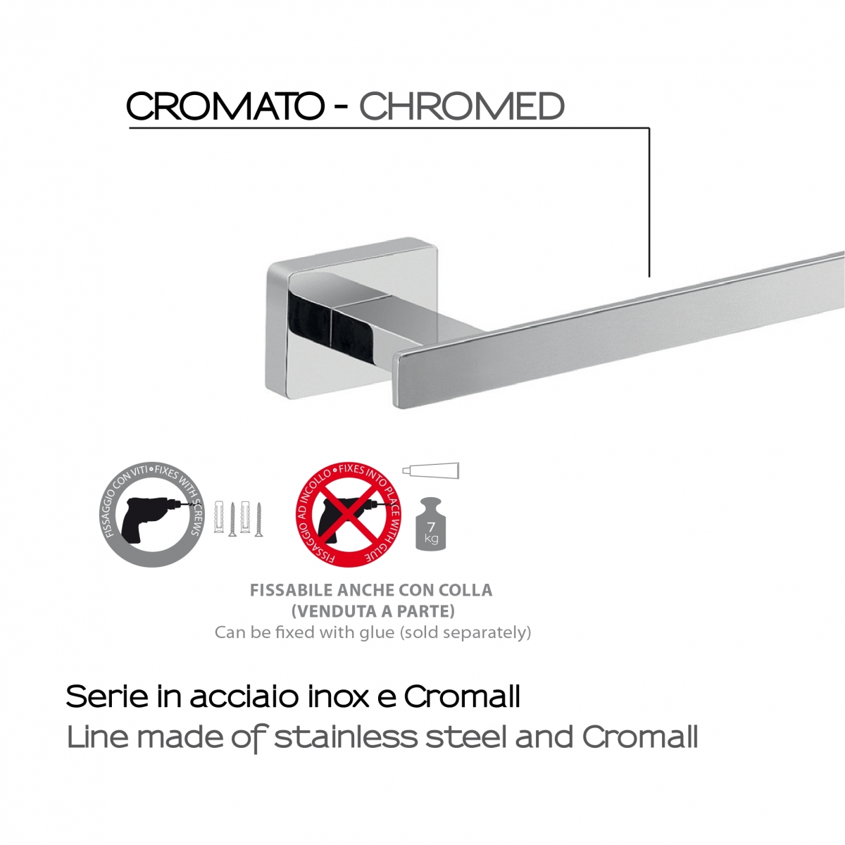 Umgebungsfotos von Atena Set 4 Pz. (Handtuchhalter 35 cm, Handtuchhalter, Kleiderbügel, Ring) Chrom [51532]