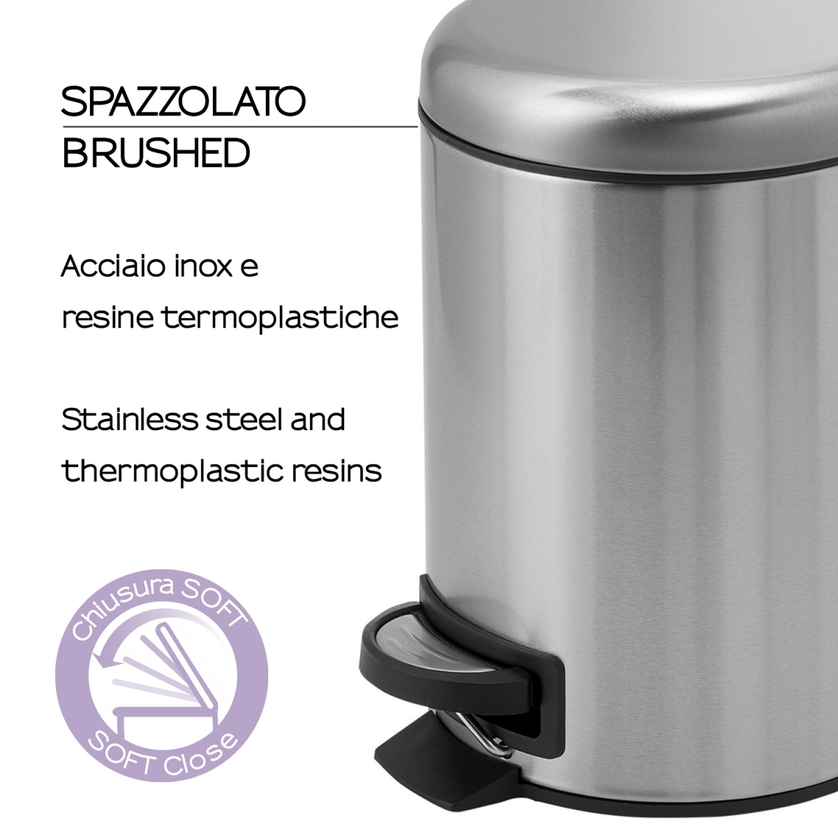 Detalhe de 5 Lt Potty Brushed Chrome Trash Can