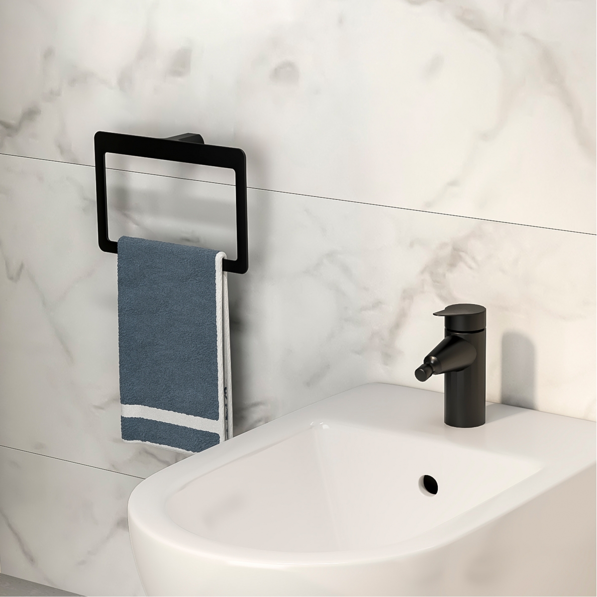 Ambient photos of Pirenei Set 4 Pz. (Towel rack 35Cm, Towel holder, Hanger, Ring) Matte Black [51689]